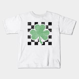 Checkerboard Lucky Clover Shamrock St Patrick Day T-Shirt Kids T-Shirt